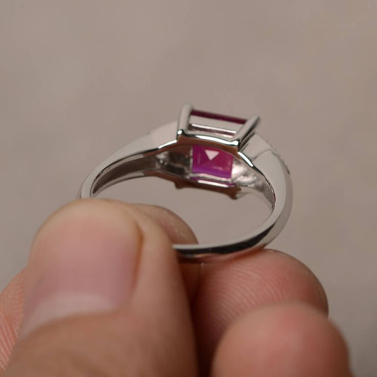 This is a gorgeous handmade creation. Its beauty is its simplicity & Elegance. The 7*7 mm square shape faceted lab ruby is crafted in solid sterling silver and with rhodium plated. All item is sent in a beautiful gift box If you have any idea of design your ring,pls contact me directly. You can realize more lovely stuff clicking the link https://www.etsy.com/shop/knightjewelry?refshopsection_shophome_leftnav Please leave the correct address and you phone number for delivering successfully. Silver Square Cut Birthstone Rings, Rectangular Ruby Ring With Polished Finish As Gift, Asscher Cut Ruby Jewelry With Center Stone, Fine Jewelry Ruby Rings With Rectangular Stone, Fine Jewelry Ruby Ring With Rectangular Stone, Rectangular Ruby Jewelry In Silver, Rectangular Silver Ruby Jewelry, Rectangular Ruby Ring Fine Jewelry, Rectangular Ruby Ring In Fine Jewelry Style