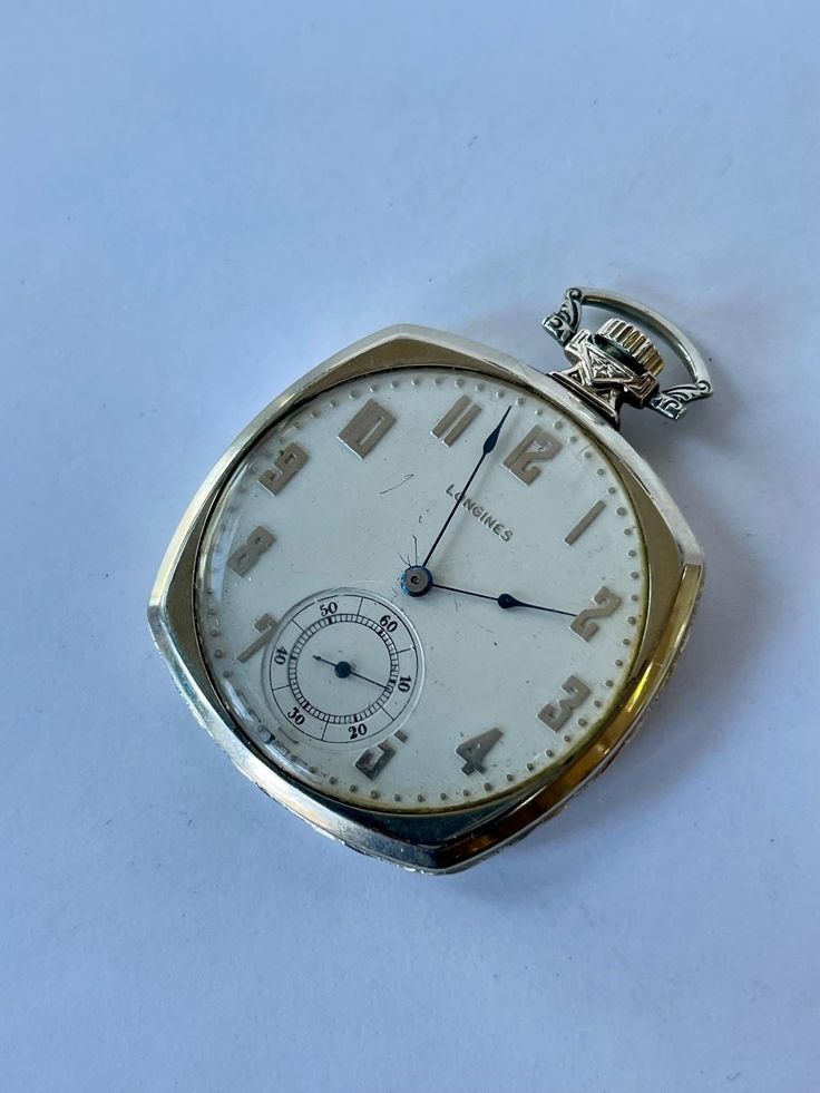 Longines Art Deco Judaica 14K White Gold Filled Chronometer Adjusted 3 pos. Cal17.89 Pocket Watch Original Box Swiss Made Judaica Bar Mitzvah Present 1924 Case Engraved please read description . In Great Working Condition, Keep Very Accurate Time. Just recently was serviced. Please have a look at our vintage watches we have constantly listed MovementManual winding Caliber/movement17.89ABC Number of jewels15 Case Case materialGold/Steel Case diameter44 x 52 mm Thickness10 mm Bezel materialGold/Steel DialWhite Dial numeralsArabic numerals Other Small seconds, Only Original Parts Antique Chronometer Watch For Wedding, Antique Wedding Watch With Chronometer, Antique Chronometer Pocket Watch For Formal Occasions, Antique Pocket Watch With Chronometer For Formal Occasions, Antique Pocket Watch With Chronometer For Formal Events, Heirloom Chronometer Watch For Formal Occasions, Formal Heirloom Chronometer Watch, Antique Formal Watch Accessories With Polished Finish, Antique Watch Accessories With Polished Finish For Formal Occasions