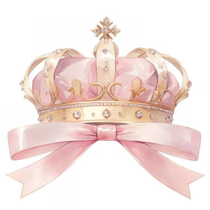 a pink and gold crown with a ribbon around it