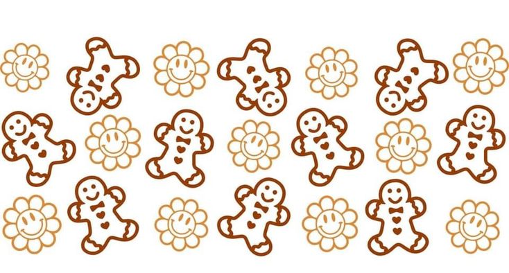 ginger cookies are arranged in rows on a white background