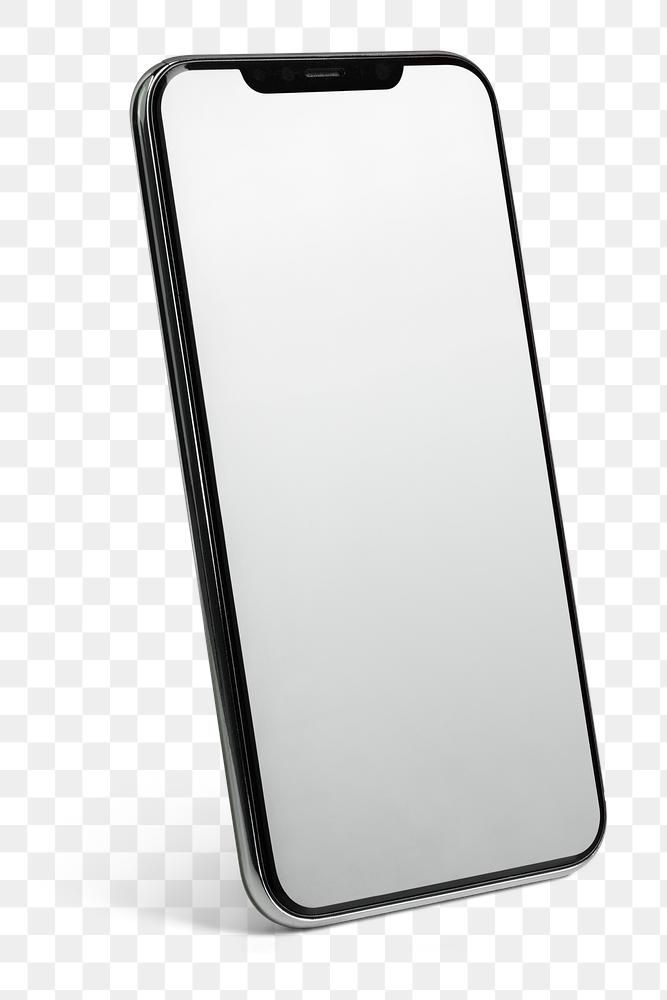 an empty black and white cell phone on a transparent background, with no image or text