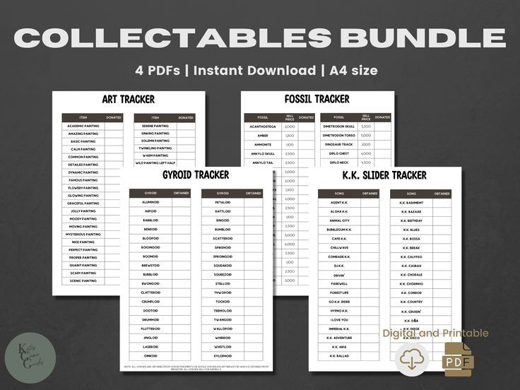 the printable bundle includes 4 pages for each item