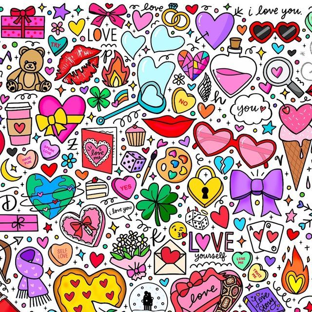 an image of many hearts and other things