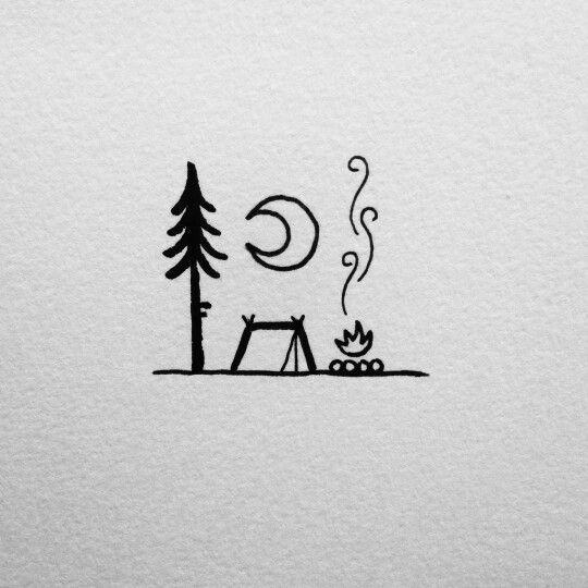 a drawing of a campfire and trees