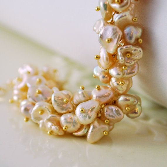 Freshwater Pearl Bridal Bracelet, Keishi Keshi Cluster, Peach, Gold Wedding Jewelry - Champagne Bubb Luxury Gold Pearl Bracelet For Wedding, Handmade Gold Pearl Bracelet For Wedding, Luxury Pearl White Bracelets For Weddings, Handmade Yellow Gold Pearl Bracelet For Wedding, Handmade Luxury Pearl Bracelet For Wedding, Luxury Handmade Pearl Bracelet For Wedding, Luxury Handmade Pearl Wedding Bracelet, High Luster Round Bead Jewelry For Weddings, High Luster Round Beads Jewelry For Wedding