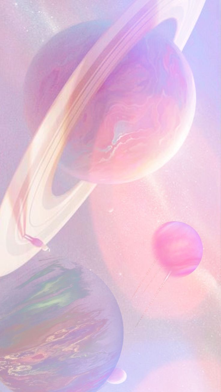 an image of saturn and its rings in the sky with pink, purple and blue hues