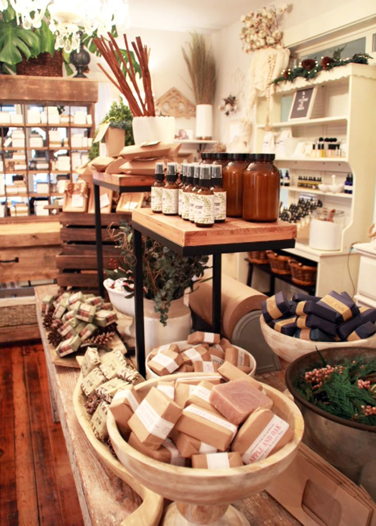 a store filled with lots of different types of soaps and other items on display