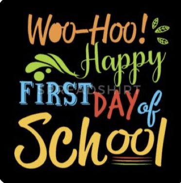 the words woo - ho happy first day of school written in colorful lettering on a black background