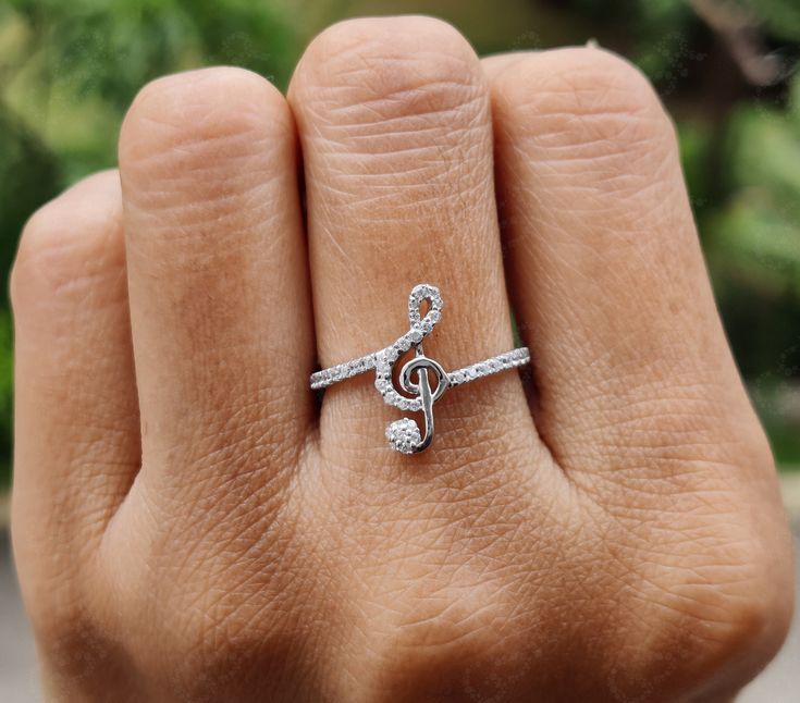 Musical Note Ring / 14K Gold Music Symbol Ring / Moissanite Diamond Ring / Treble Clef Ring / Music Lover Gift / Musical Jewelry by GelsonStackingRings on Etsy Music Ring, Treble Clef Ring, Music Themed Jewelry, Mothers Ring Stackable, Music Note Ring, Music Note Jewelry, Music Rings, Open Cuff Ring, Musical Jewelry