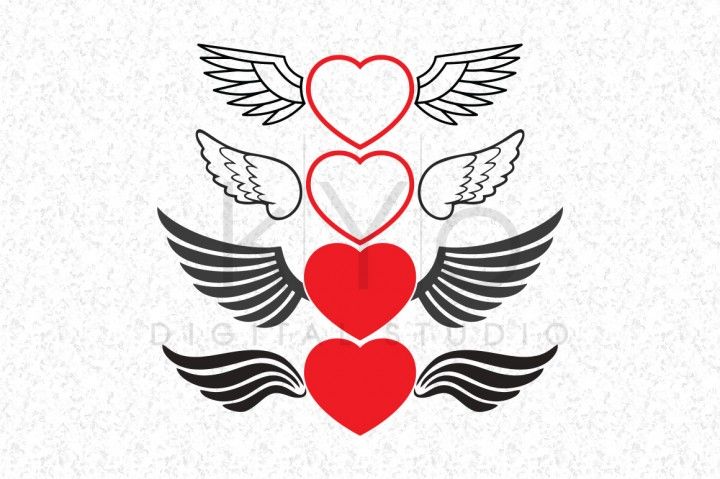 two hearts with wings on white background