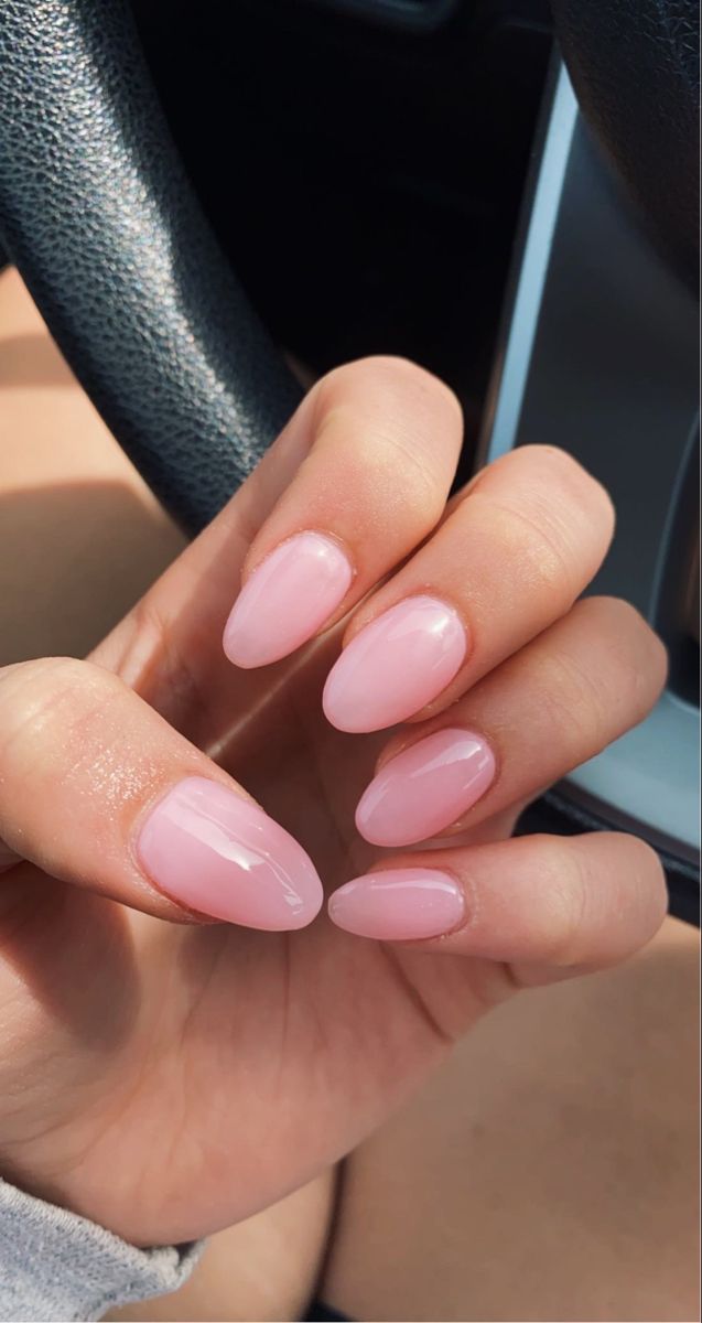 Light Pink Nails Round, Pink Nails Plain Simple, Oval Light Pink Nails, Light Pink Nails Round Shape, Light Pink Rounded Nails, Plain Pink Nails, Short Nail Beds, Bunny Nails, Fun Nail Colors