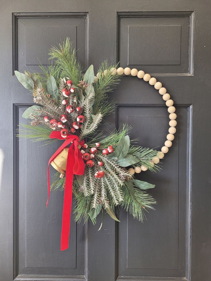 a christmas wreath hanging on the front door