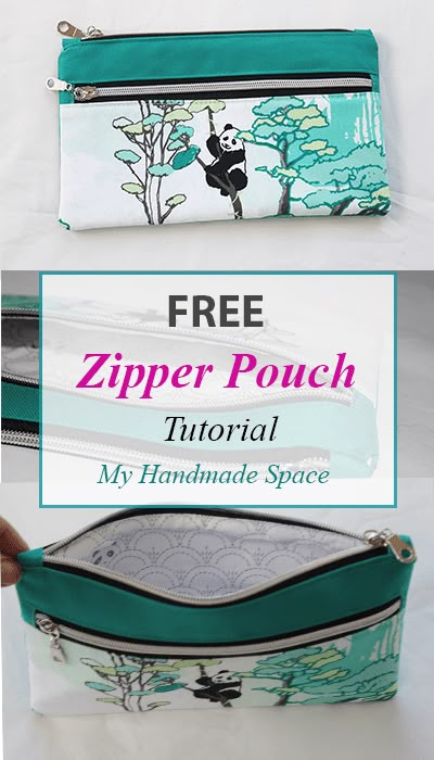 two zipper pouches with the text, free zipper pouch tutorial my handmade space