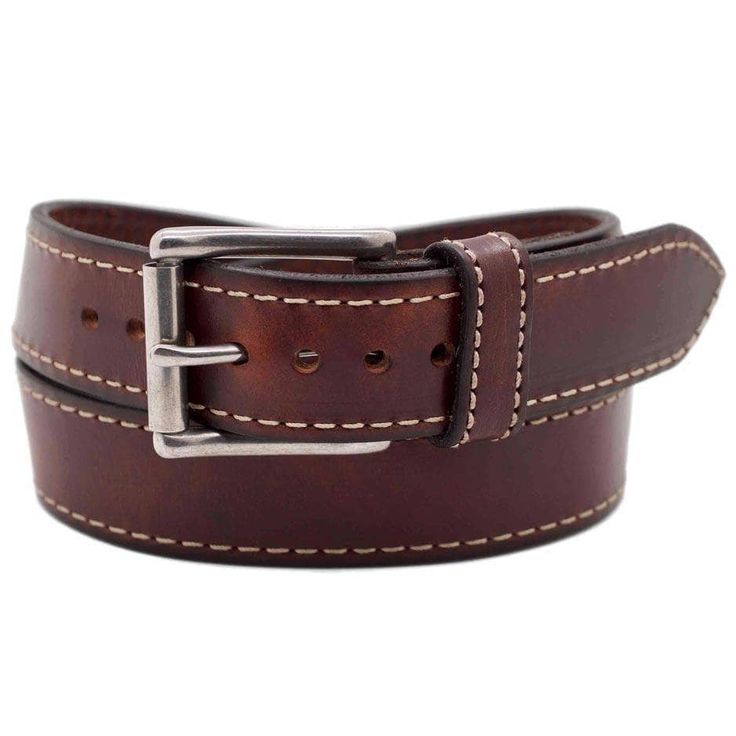 Front Side of Tribeca Mens Brown Leather Belt with Stainless Steel buckle Classic Brown Leather Belt Buckles, Classic Distressed Brown Leather Belt Buckles, Classic Leather Belt Buckle In Distressed Brown, Classic Distressed Brown Leather Belt Buckle, Brown Bridle Leather Belt With Removable Buckle, Classic Adjustable Leather Belt Buckles, Classic Adjustable Leather Belt Buckle, Classic Brown Bridle Leather Belt, Rugged Brown Bridle Leather Belt