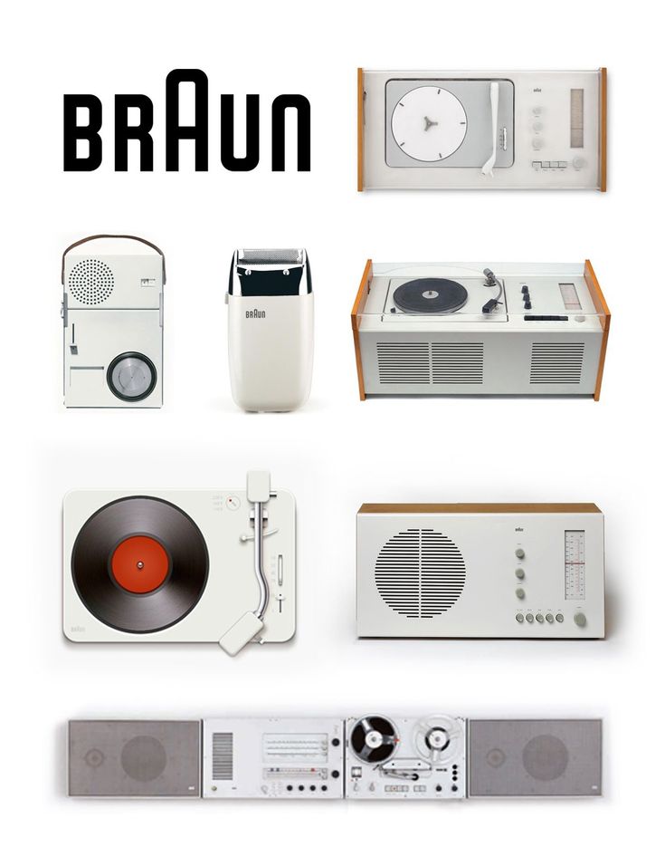 an assortment of electronic devices are shown in this image with the word braun on it