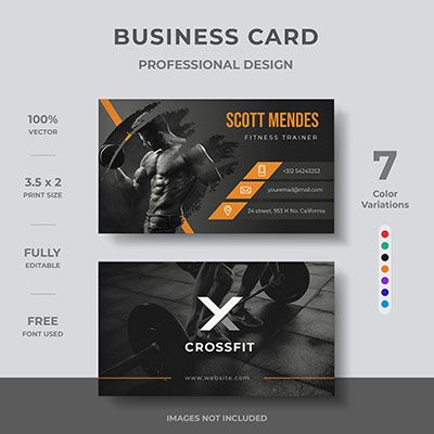 a business card with an image of a man lifting a barbell