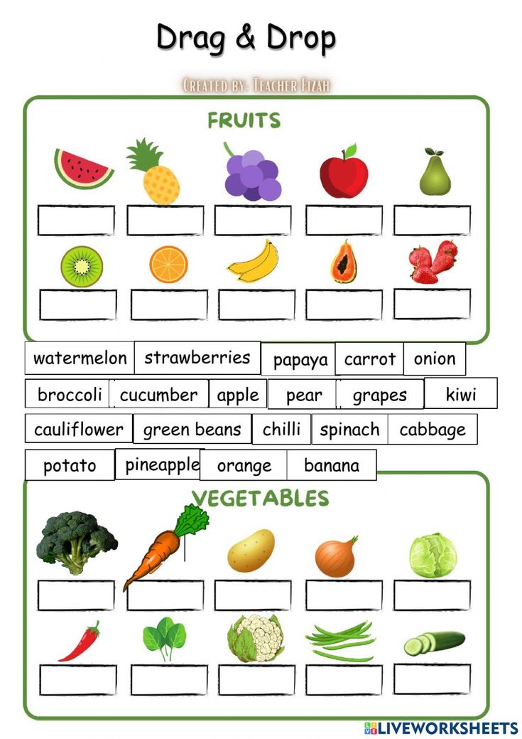 the worksheet is filled with fruits and vegetables to help kids learn how to use them