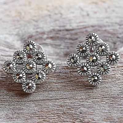 Marcasite button earrings, 'Looking Good' - Marcasite and Sterling Silver Button Earrings from Thailand Dazzling Earrings, Silver Button, Button Earrings, The Dazzling, Silver Buttons, Ladies Tops Fashion, Fashion Tops, Post Earrings, Thailand