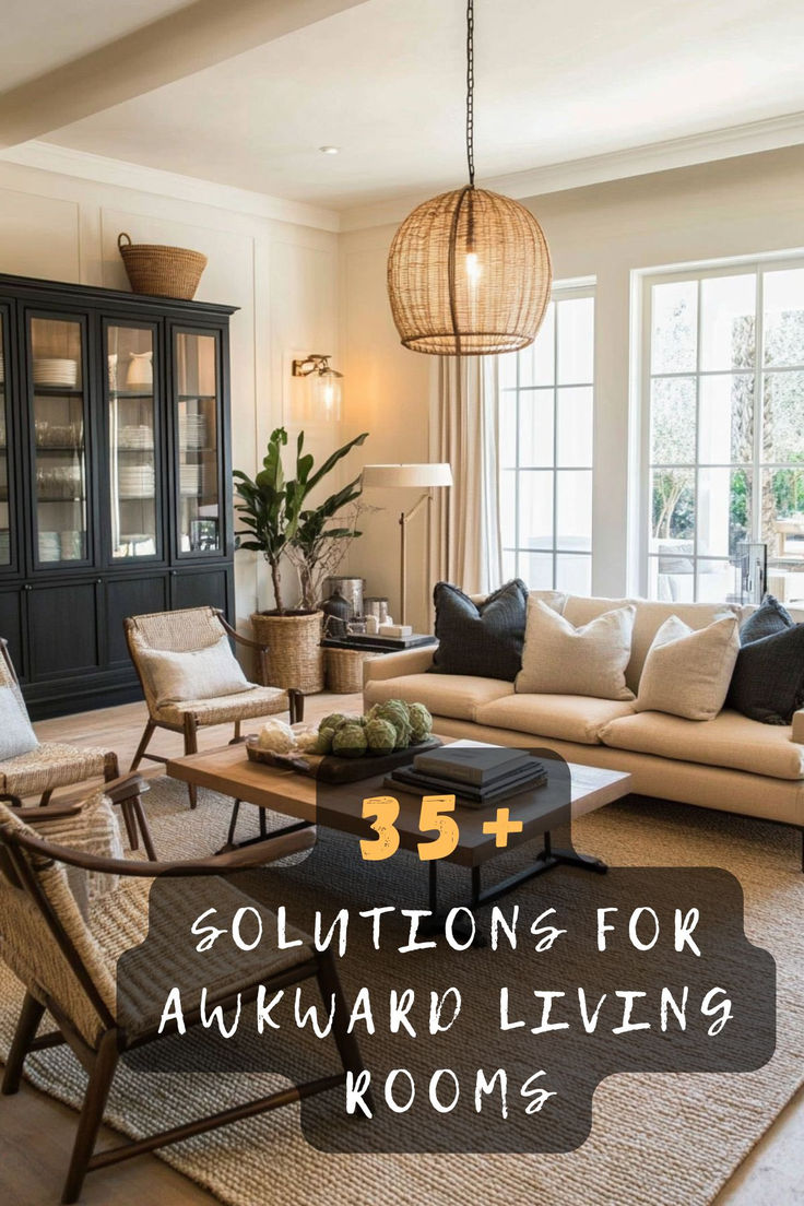 Tackle your awkward living room layout with 35 clever solutions. 🛋️ These ideas offer smart furniture arrangements, space-saving tips, and design tricks to make the most of any space. Curious about transforming your challenging layout? Click to explore all the clever solutions! #AwkwardLayout #LivingRoomSolutions #SmartArrangements #SpaceSaving #DesignTricks #HomeInspiration #RoomTransformation Large Family Room Furniture Layout With Sectional, U Shaped Living Room Furniture Layout, Catty Corner Couch Living Rooms, Small Room Furniture Layout, Sitting Room Sofa Ideas, Walk Through Room Ideas, L Shaped Lounge Room Layout, Living Room No Fireplace Layout, Living Room Sofa Arrangement Ideas