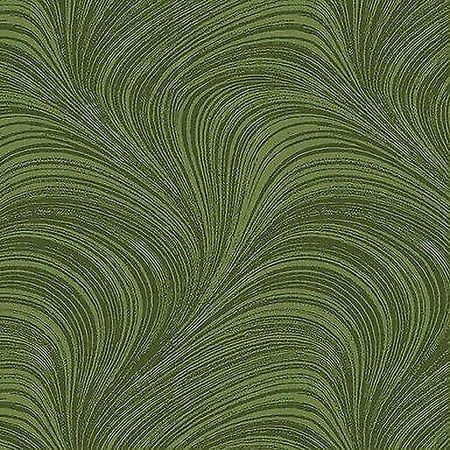 an abstract green wallpaper pattern with wavy lines and swirls on the back ground