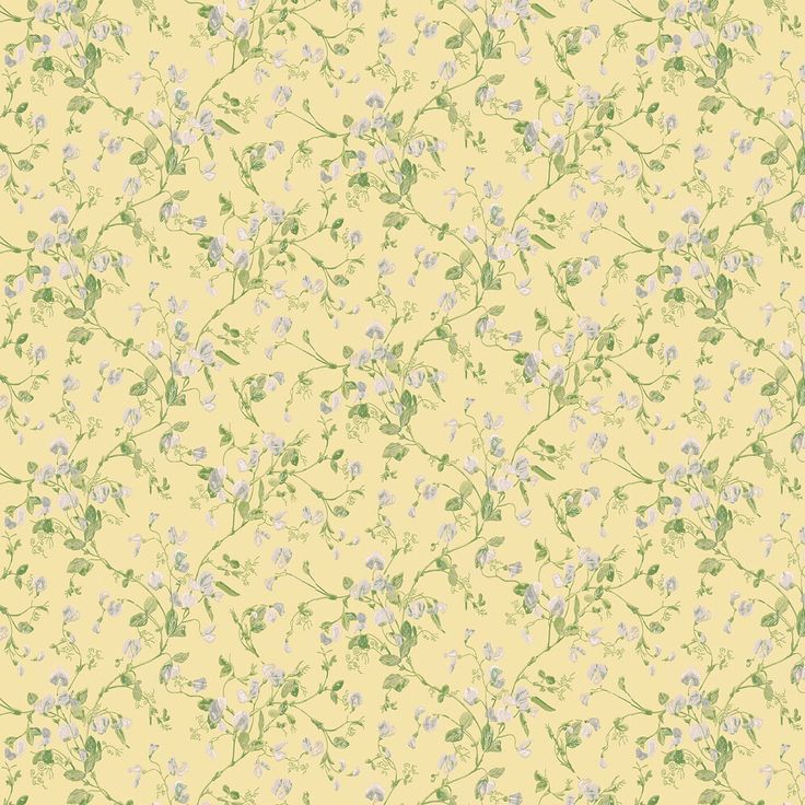 a yellow and blue flowered wallpaper with small white flowers on the bottom right corner