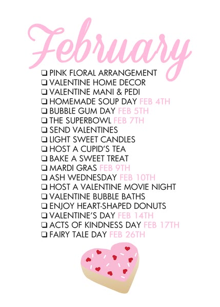 a valentine's day calendar with pink hearts and the date for feb 25, 2013