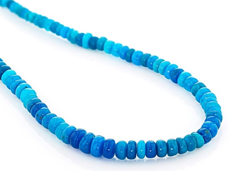 27.00ctw Graduated 3.5-4.5mm Blue Ethiopian Opal Rondelle Bead Strand, Sterling Silver Necklace Measures Approximately .18"W. Magnetic Closure and 2" Extender with Spring Ring Clasp.