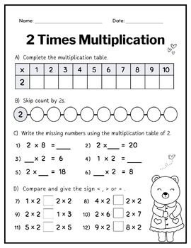 two times worksheet for addition and subtraction to help students learn numbers