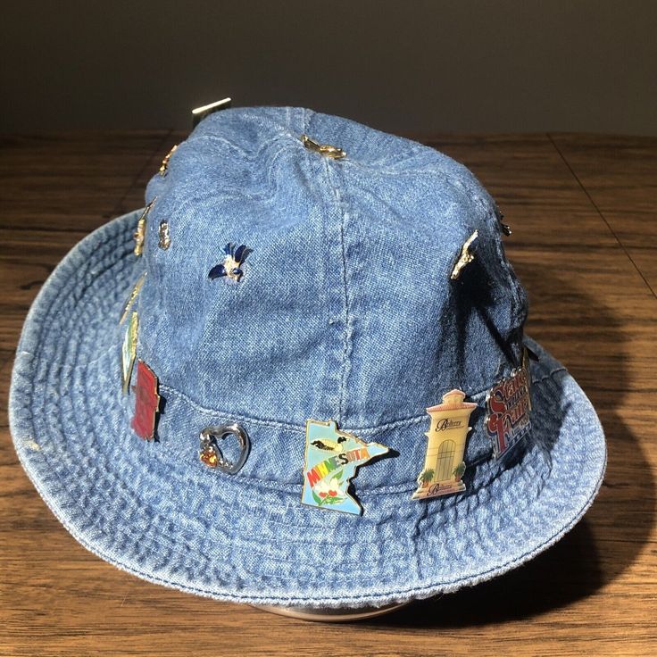 Please see pictures for condition. Some marks inside sweat band, should be cleaned. Bucket Hat Decorating Ideas, Hat Decorating Ideas, Cool Bucket Hats, Denim Bucket Hat, Bucket Cap, Sweat Band, Things To Do When Bored, Womens Denim, Mama Mia