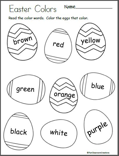 an easter egg color scheme with the words's name and colors in each egg