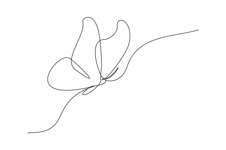 a single line drawing of a butterfly on a white background