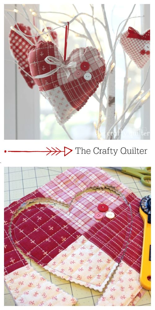 the crafty quilter's heart ornament is hanging from a tree