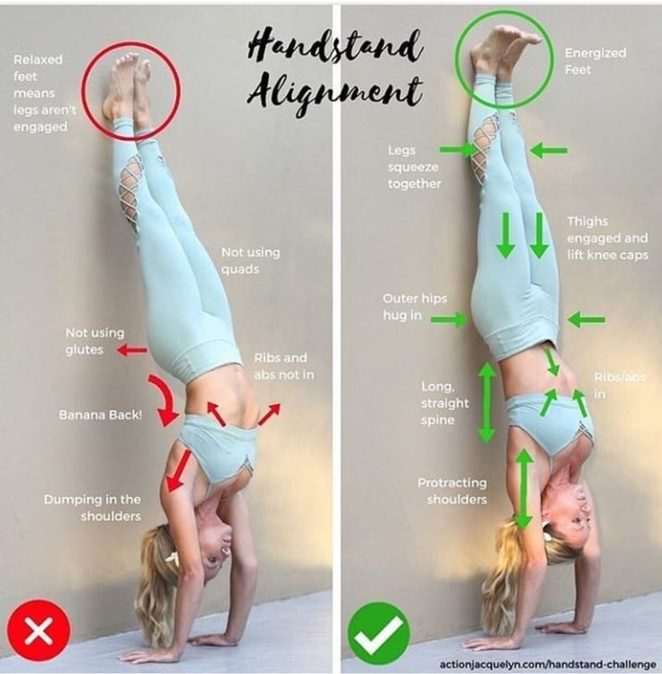 a woman is doing a handstand on her head and knees, with the instructions below