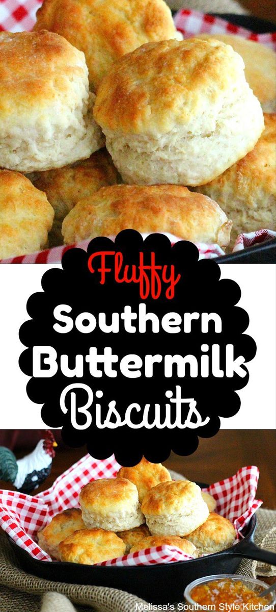 buttery southern buttermilk biscuits in a pan with the words fluffy written on it