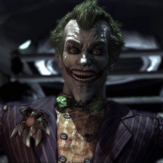 the joker in batman ark is pointing at something