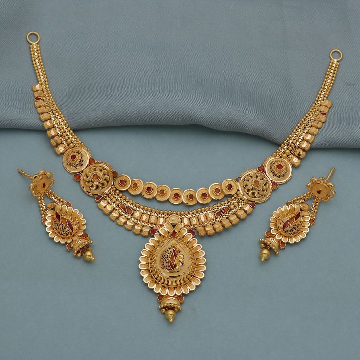 Discover the allure of Handmade Gold Jewelry at https://morvijewels.etsy.com/   Get a dazzling 25% off on all our 22k and 18k gold pieces. Don't miss out on this limited-time offer. Shop now and embrace the radiance of gold! Metal - Yellow Gold Purity- 22 Karat Yellow Gold Weight- 30.39 grams approx Necklace - 8.25 inches long, Middle Size- 4.8*2.6 cm  Earrings - 4.6 cm long, 1.6 cm width Click For More  https://www.etsy.com/in-en/shop/morvijewels?ref=seller-platform-mcnav Click here  https://morvijewels.etsy.com/    to get more discount and offers Happy to take wholesale bulk orders. Dual-tone 22k Gold Jewelry For Festivals, Gold Hallmarked Kundan Necklace For Diwali, 22k Gold Dual-tone Temple Jewelry, Gold Dual-tone Chandbali Kundan Necklace, Gold Dual-tone Temple Necklace For Puja, Gold Dual-tone Jewelry Sets As Gift, Dual-tone Gold Jewelry Sets For Gifts, 22k Yellow Gold Kundan Necklace For Puja, Gold Dual-tone Jewelry For Puja