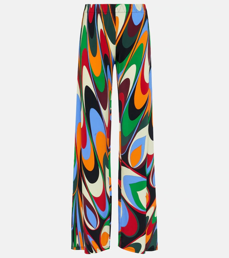 Onde Jersey Wide Leg Pants in Multicoloured - Pucci | Mytheresa Png Clothes, Draped Blouse, March 2024, Trends 2024, Beachwear For Women, International Fashion, Emilio Pucci, Fall 2023, Bottoms Pants