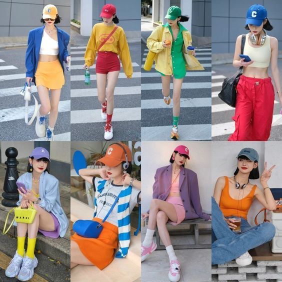 Bold Color Outfits Summer, Purple Outfit Color Combos, Tokyo Summer Outfit, Vivid Outfit, Bold Colors Outfits, Outfit Color Combinations, Outfits Color Combos, Outfits Colourful, Outfit Color Combos