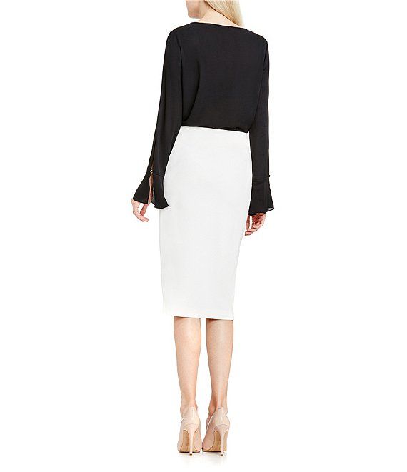 Vince Camuto Ponte Pencil Midi Skirt | Dillard's Fall Workwear Skirt Made Of Elastane, Fall Workwear Elastane Skirt, Spring Office Skirt Made Of Elastane, Chic Stretch Skirt For Office, Spring Midi Pencil Skirt In Elastane, Spring Midi Pencil Skirt, Spring Midi Elastane Pencil Skirt, Modern Asymmetrical Pencil Skirt For Work, Modern Asymmetrical Pencil Skirt For Workwear