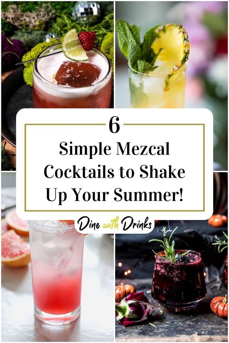 Collage of 4 simple mezcal cocktails. 4th Of July Cocktails, Easy To Make Cocktails, Spicy Drinks, Mezcal Cocktails, Festival Of Trees, Girls Night In, Food Info, Easy Cocktails, Alcohol Drinks