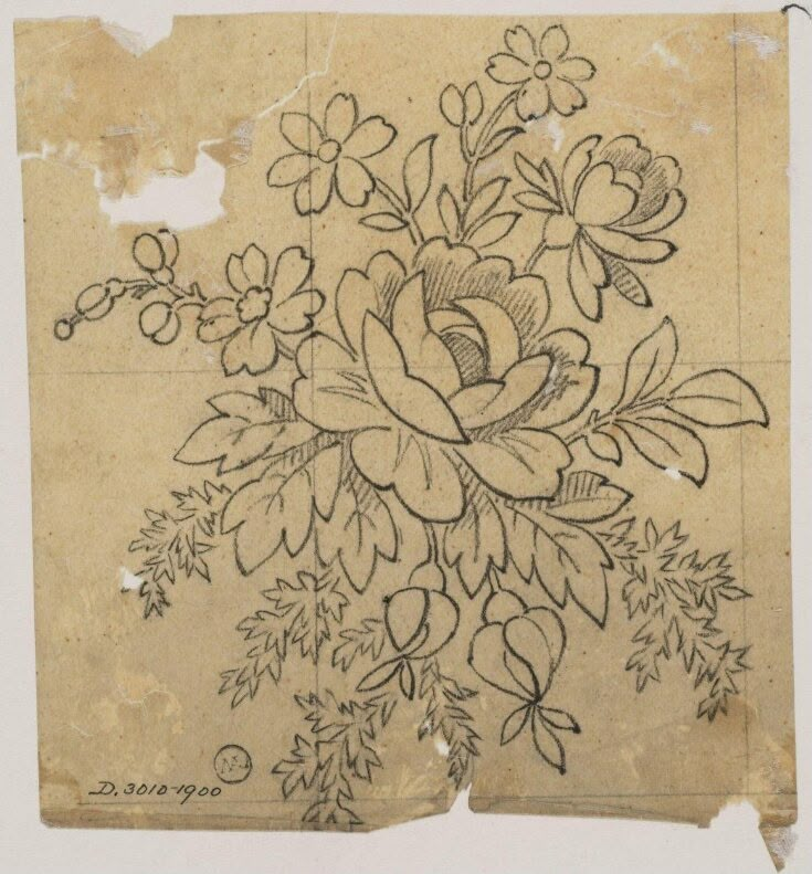 an old piece of paper with flowers on it