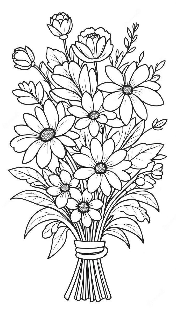 a bouquet of flowers in a vase coloring page