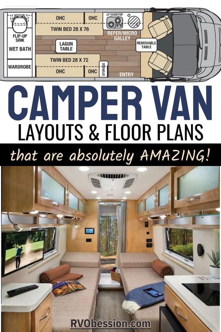 an rv with the words camper van layouts and floor plans that are absolutely amazing