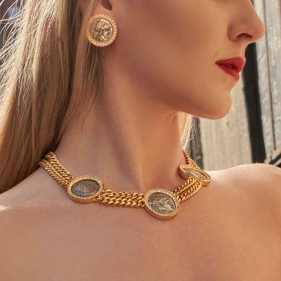 La Dolce Vita |Roman Coin | Nine Necklace | Ben Amun Jewelry Italian Jewellery Design, Date Questions, Gold Coin Jewelry, Coin Jewellery, Roman Jewelry, Brass Box, Sabyasachi Jewellery, Exotic Jewelry, Antique Jewellery Designs