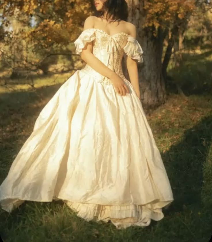 Cottage Core Princess Dress, Cottagecore Gowns, Victorian Gown Aesthetic, Princess Gowns Aesthetic, Cottagecore Ballgown, Cream Ball Gown, Medieval Princess Aesthetic, Ballgown Aesthetic, Fairytale Dress Aesthetic