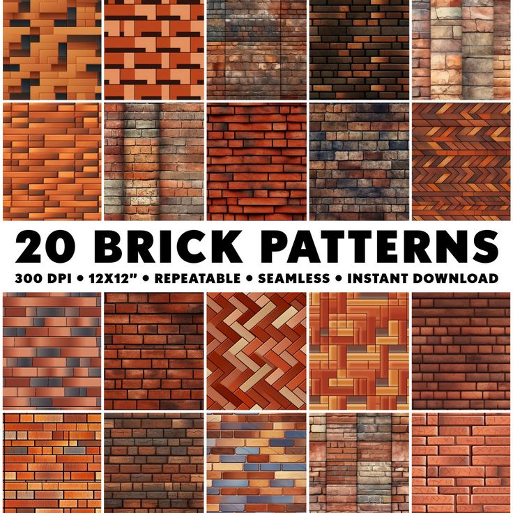 20 brick patterns for photoshopping and texturing in adobe, pst format