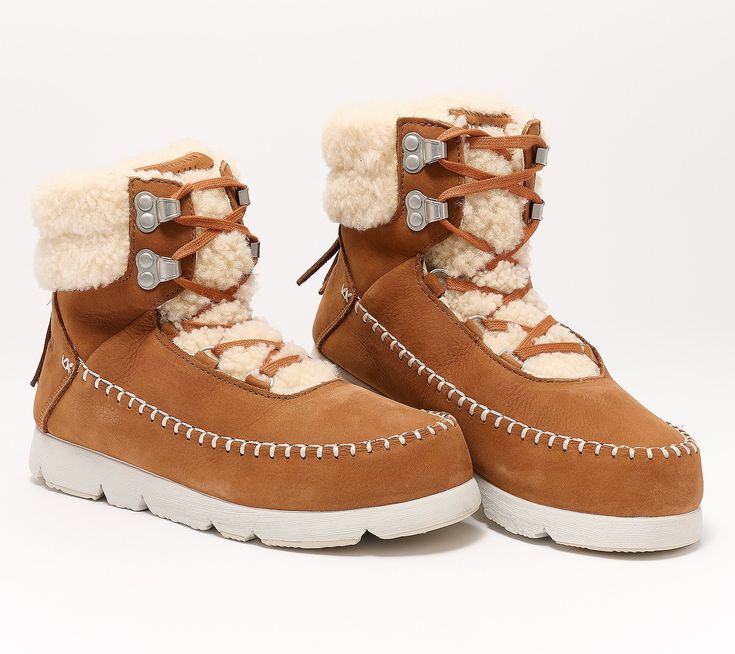 Hit the lodge or the local coffee shop apres ski in these sturdy-soled hiker-style suede boots from the Manitobah collection. Rubber pods help provide traction on less-trodden paths. From MUK LUKS. Manitobah Mukluks, Hiker Style, Local Coffee, Local Coffee Shop, Suede Lace, Leather Booties, Suede Boots, Up Styles, Winter Boots