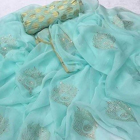 Plain Chiffon Saree, Sky Blue Saree, Gota Patti Saree, Kalamkari Blouse, Pure Chiffon Sarees, Pure Georgette Sarees, Chiffon Sarees, Indian Saree Blouse, Pure Chiffon