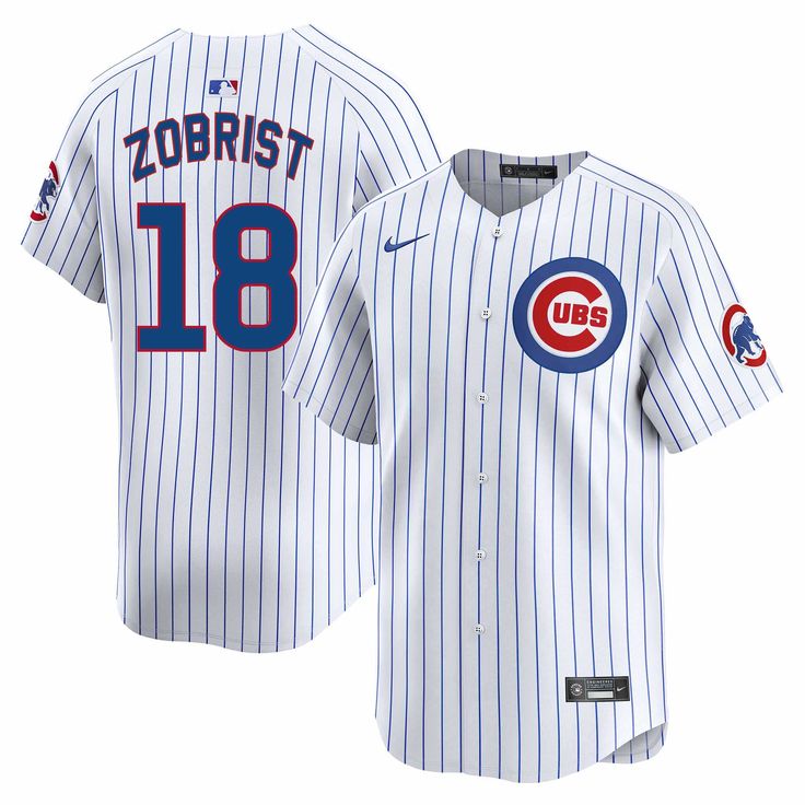 Show your love for your favorite Cubs player in this Chicago Cubs Ben Zobrist Nike Home Vapor Limited Jersey W/ Authentic Lettering. This genuine merchandise is designed and made by Nike, and is designed to keep you cool and comfortable all day long. It is made from a high performance recycled polyester, with detailed team graphics heat-sealed throughout the jersey, and features Zobrist's name and number on the back. Perfect for true Cubs fans who want to represent their team in a unique and sty Marcus Stroman, Ryne Sandberg, Dansby Swanson, Jersey Collection, Jackie Robinson, Nike Vapor, Sports Uniforms, Custom Jerseys, Team Shirts