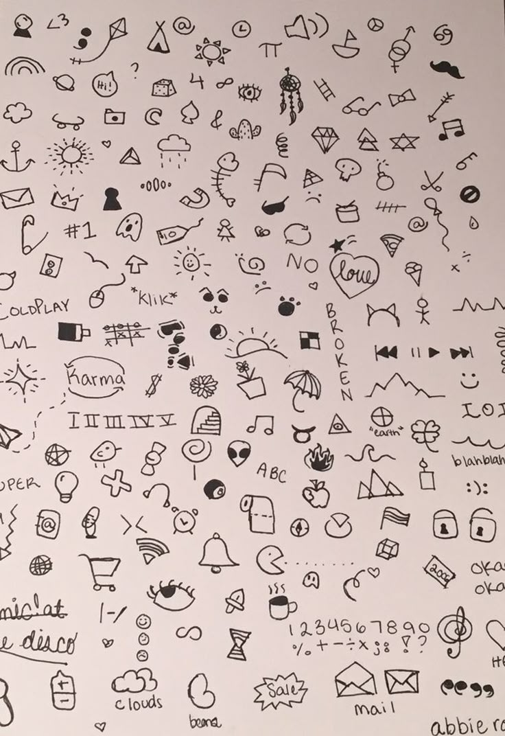 a bunch of doodles that are on a sheet of paper